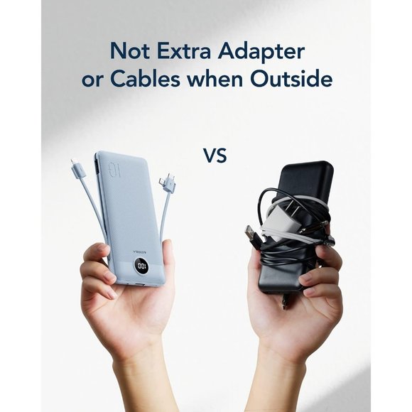 Power Bank for iPhone Built in Cables Fast Charging USB C Slim 10000 - Picture 7 of 9